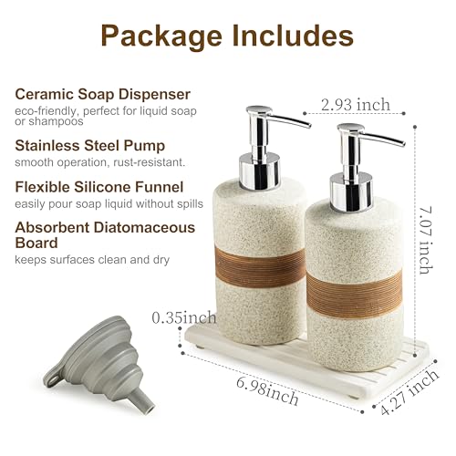 2 Pack Ceramic Soap Dispensers Set (White and White / 2xSoap Dispenser Set with Tray)