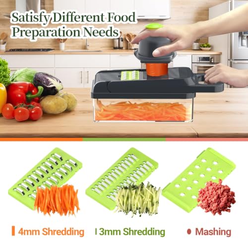 15-in-1 Vegetable Chopper 10 Blades, Veggie Cutter with Handle, Green/Grey (Green / 10 blades)