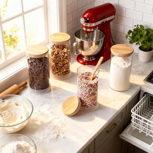 53oz Round Glass Storage Containers with Bamboo Lids (4pcs-Round / 53oz)