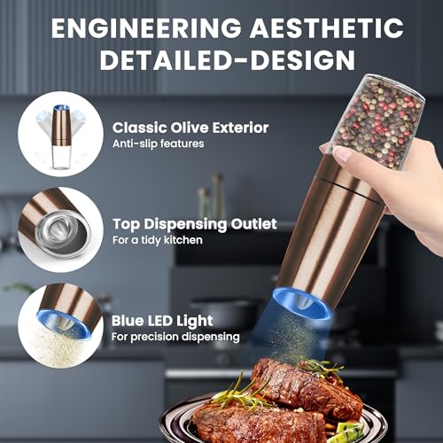 Battery Operated Gravity Salt And Pepper Grinder Set (Copper)