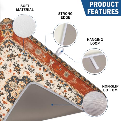 Ethnic Boho Dish Drying Mat Rust Coral Floral Decorative Dishes Pad 18x24 Inch Absorbent Fast Dry Drainer Rack Mats for Kitchen Countertop (Ethnic Boho Orange / 18x24 inch)