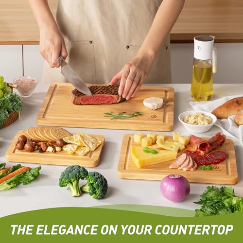 Bamboo Cutting Board Set Non Slip Feet Over Sink Kitchen Gadgets Seller 2024 First Apartment Essentials New Home Must Haves Things Stuff Accessories House Warming Decor Housewarming Hostess Host Gifts (3-Piece / Natural)