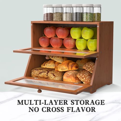 Bread Box for Kitchen Countertop (Brown-2 / 2‑tier)