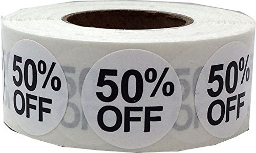 InStockLabels 50% White Retail Sale Stickers