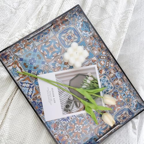 Plastic Serving Tray with Handles for Coffee Table (Multi Boho)