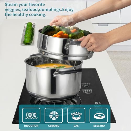 6 Quart Stainless Steel Stock Pot with Steamer (6.3 Quarts)