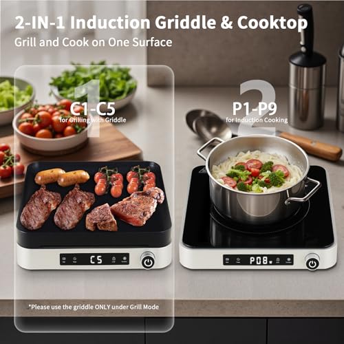 Portable Induction Cooktop with Griddle Pan (Single Induction Cooktop with Grill Pan)