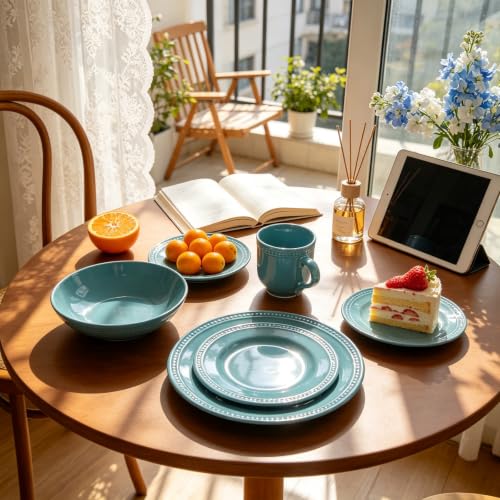 HomeVSS 16 PC Pearl Dots Stoneware Dinnerware Set