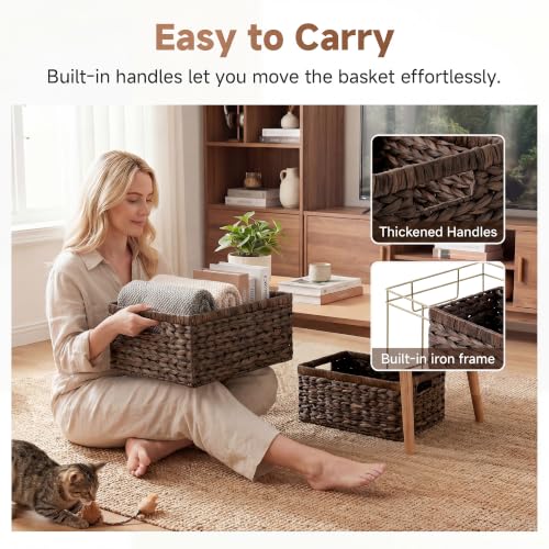 Large Wicker Baskets for Storage (Brown (Water Hyacinth) / 15"L x 11"W x 7"H + 13"L x 9"W x 6¼"H)