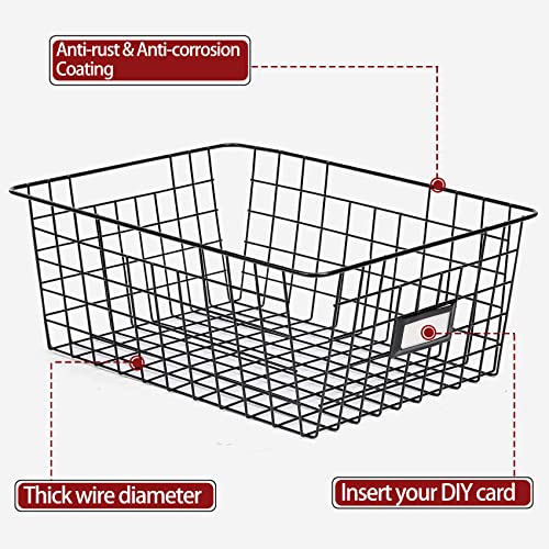 8 Set Extra Large Wire Baskets for Organizing with Lables (Large-8 Pack)