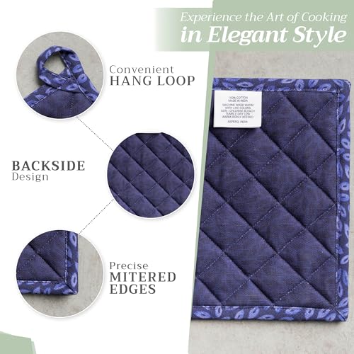 Pot Holders 100% Cotton Potholders (072 - Pumpkin Blues / 8" x 8" (Pot Holder Pack of 2))