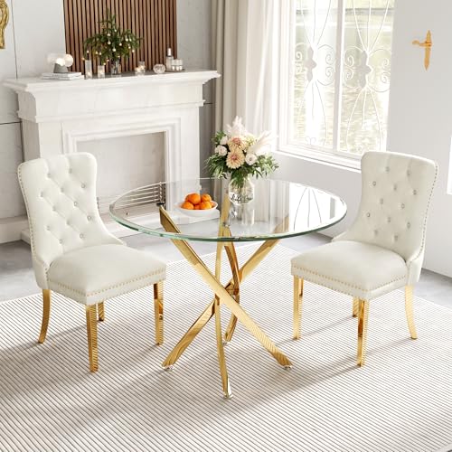 36" Round Glass Dining Table for 4 (Gold Round Table / 1 Piece)