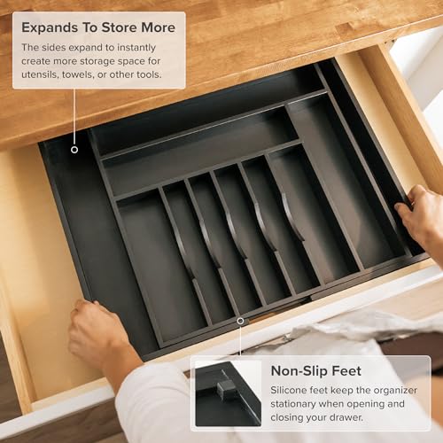 Silverware & Utensil Drawer Organizer (Black Bamboo / From 18" to 33" Wide)