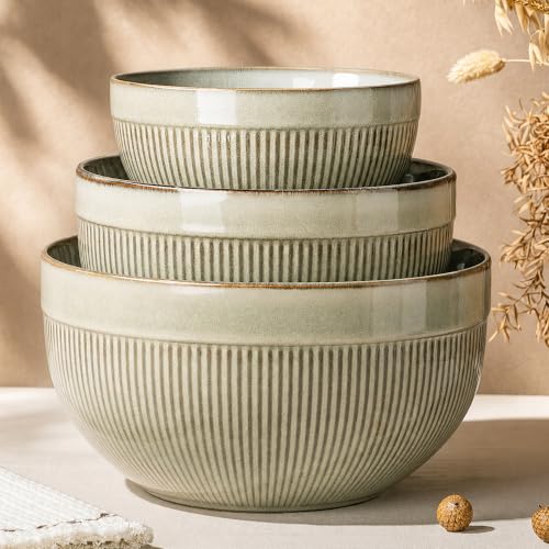 Ceramic Mixing Bowls Set of 3 (Desert Sage / Set of 3)