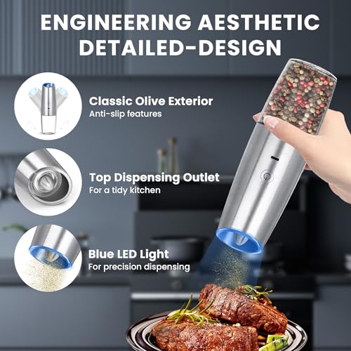 Rechargeable Electric Salt And Pepper Grinder Set (Silver-Single)