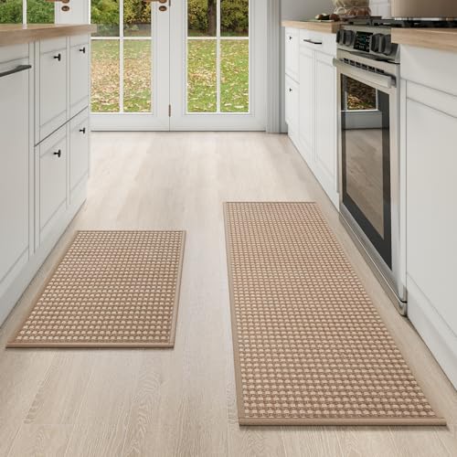 Kitchen Mat Kitchen Rugs Sets of 2 PCS Non Slip Brown 17"x30"+17"x47" (10.55 sq ft Count)