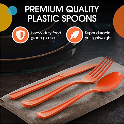 Party Solids Orange Plastic Spoons 200 Pieces Orange Spoons Disposable Utensils Heavy Duty Plastic Cutlery Set Disposable Cutlery Sets Flatware Sets Silverware Set Party Supplies & Party Tableware (Orange / Spoons)