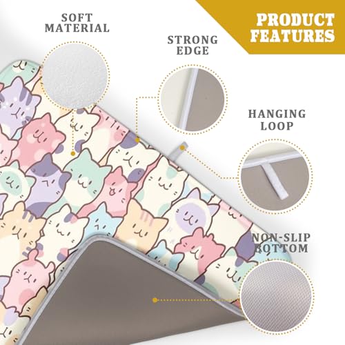 Colorful Cats Dish Drying Mat 18x24 inch Cute Animal Microfiber Reversible Fast Dry Dishes Drainer Rack Pad for Counter Kitchen Table Decor (Colorful Cats / 18" x 24")