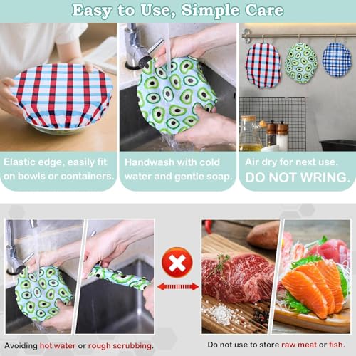 5Pcs Reusable Beeswax Elastic Bowl Covers for Bread Proofing and Food Cover (Fruit Grid)