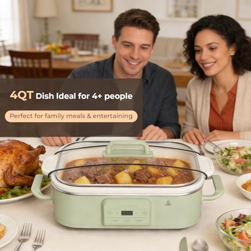 4 Quart Casserole Programmable Slow Cooker with Ceramic Baking Dish (Sage)