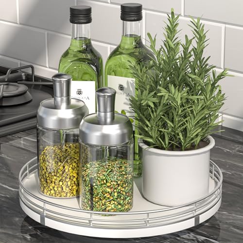 9 Inch Oak Lazy Susan Spice Organizer with Silver Metal Rail (Sliver White / 9)