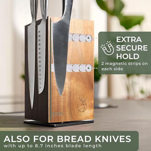 Magnetic Knife Holder Made of Acacia Wood (360° Magnetic Knife Block)