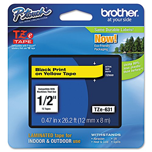 Genuine P Touch TZE (Black on Yellow / 12mm (0.47”) / Pack of 1)