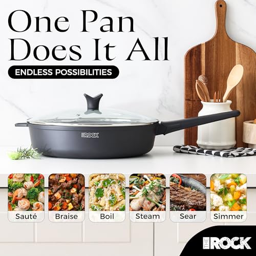 SOHO 4 Qt Nonstick Deep Frying Pan Skillet with Glass Lid (Granite Black / 11 Inch)