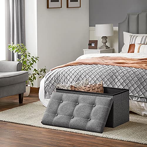 Ottoman Storage Bench (Dark Gray + White / 15"D x 30"W x 15"H (without Flipping Lid))