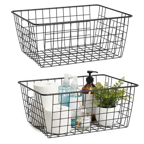 Metal Black Large Wire Basket Food Storage Organizer (Black / 2-Large)