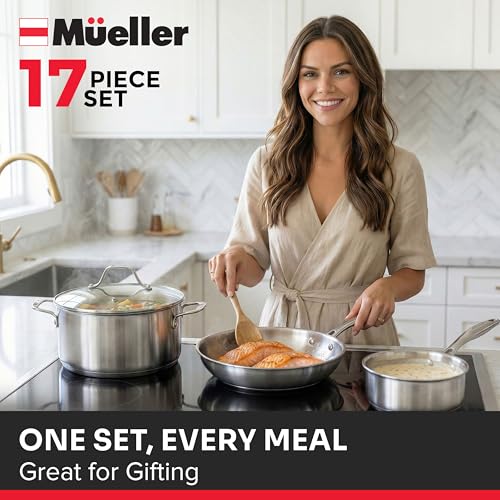 Mueller 17 Piece Stainless Steel Pots and Pans Set (17 Piece / Silver)