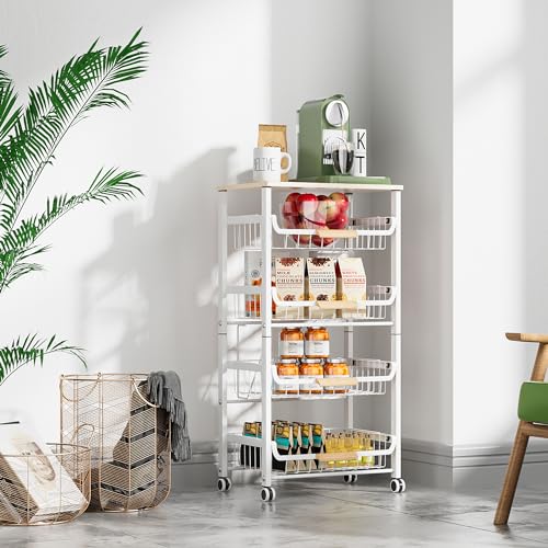 5 Layer Fruit Basket Kitchen Food Storage Organizer and Storage Rack (White 5-layer Rack)