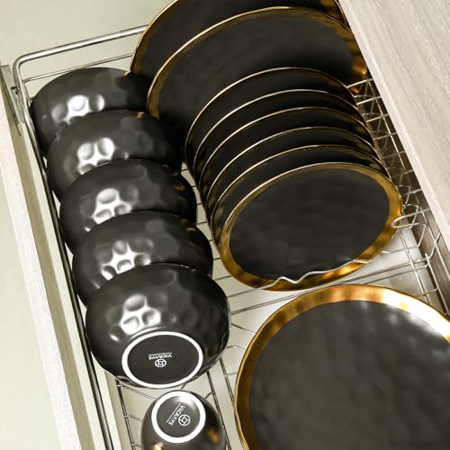 Ceramic Salad Bowls Set for Kitchen (Black with Golden)