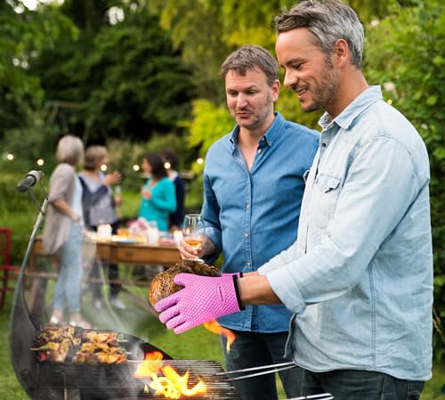 S Silicone Smoker BBQ Gloves (Pink / Small)