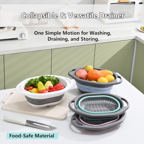 2 Pack Collapsible Silicone Colander Strainer (4L+4L / White and Blue)