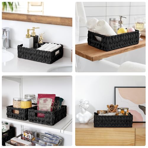 Wicker Storage Baskets for Shelves (Black / 11¼"L x 7½"W x 3½"H)