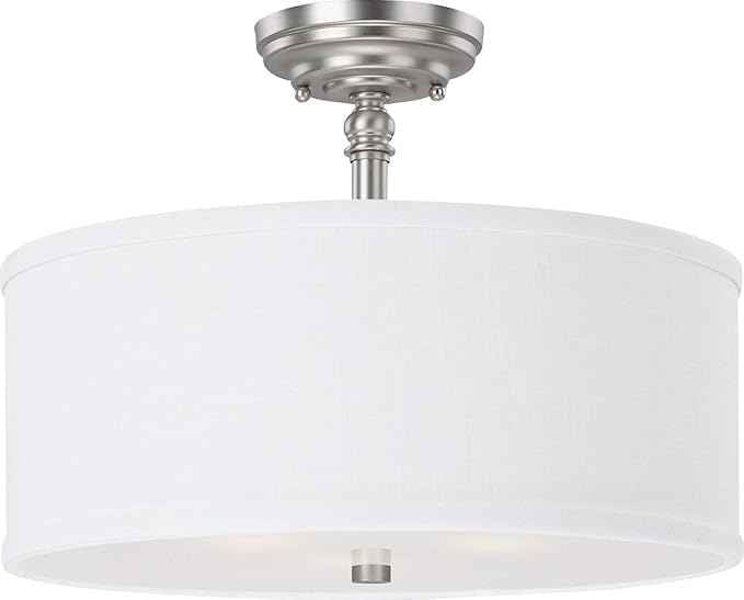 Capital Lighting 3923MN-480 Loft White Fabric Drum Semi Flush Ceiling Light Fixture, 3-Light 180 Total Watts, 11" H x 15" W, Matte Nickel
