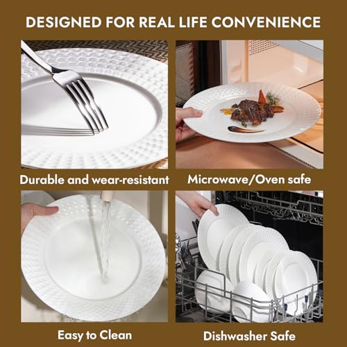 18Pc Rhombus Edge White Bone China Set (White-Rhombus / service for 6-18pcs)