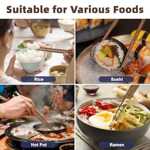 5 Pairs Wooden Chopsticks Reusable Classic Japanese Style Chop Sticks Dishwasher Safe Hand (Natural Wood - Geometric Patterns)