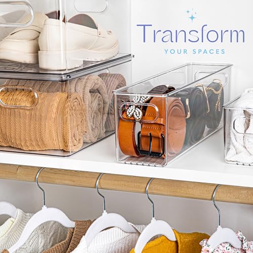 Plastic Food Storage 4 Pack Clear Container Bin with Handles for Organizing Kitchen (16x4x5)