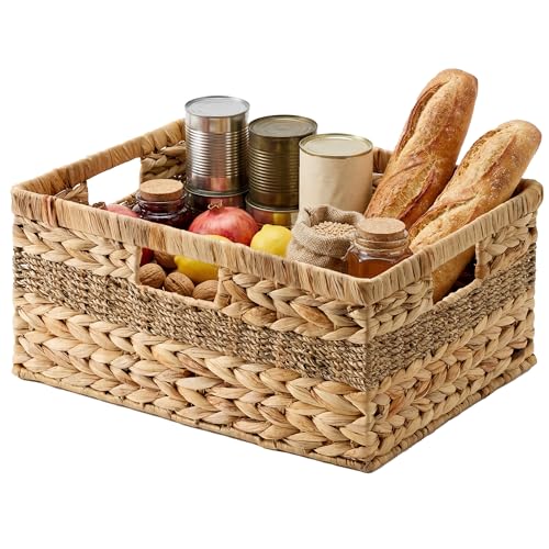 Jumbo Rectangular Wicker Basket (Natural (Water Hyacinth with Seagrass) / 16½"L x 13"W x 7½"H)
