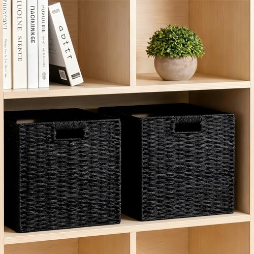 4 Pack Wicker Basket (Cube-4pack 11"×11"×10.5" / Black)