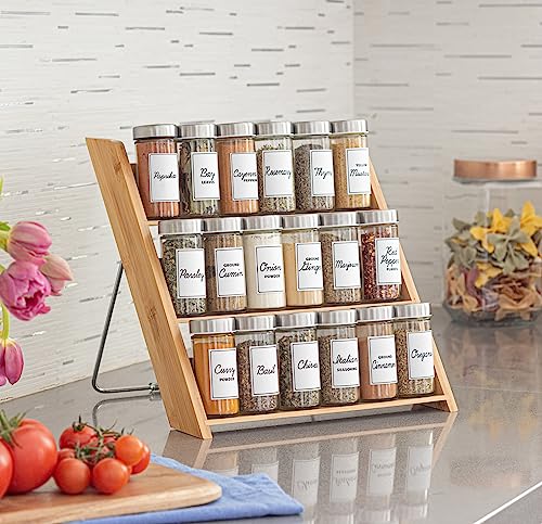 18 Jar Bamboo Compact Spice Rack with Spices Included & 5