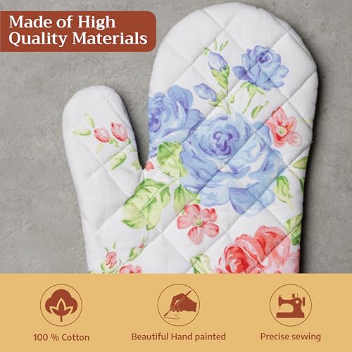 Maison d'Hermine Oven Gloves 100% Cotton Oven Mitt (006 - Vintage Floral / 7.5" x 13" (Oven Mitt))