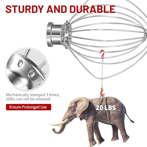 Stainless Steel Whisk Attachment for KitchenAid 5 (Fits Bowl-Lift Pro 5 Plus, Pro 600/6000, KSM55/60)