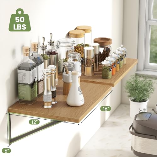 16W x 12D Deep Floating Shelves Set of 4 Oak (Oak With Black Metal Bracket / 16wx12dx5.8h)