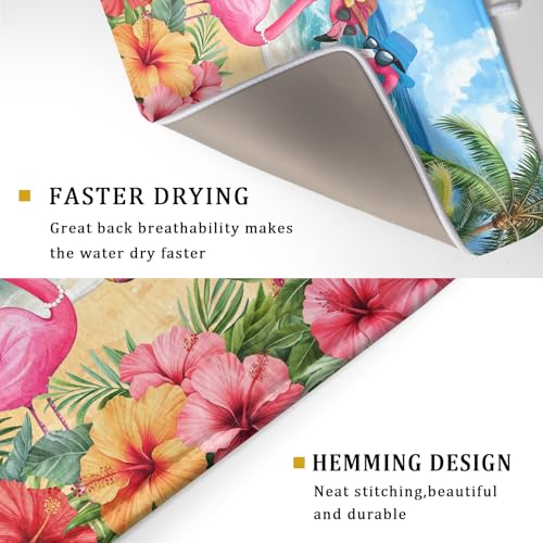 Summer Flamingos Dish Drying Mat 18x24 inch Tropical Beach Microfiber Washable Dish Rack Mats Drainer Pad for Counter Kitchen Table Decor (Summer Flamingos / 18" x 24")