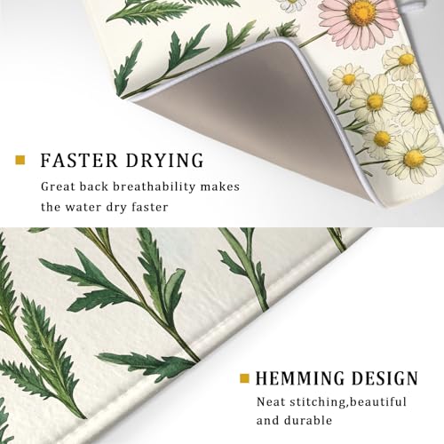 Wild Flowers Dish Drying Pad Reversible Microfiber Dish Mat Floral Drainer Rack Coffee Bar 18 X 24 Inch (Blossom Daisy 1104 / 24" x 18")
