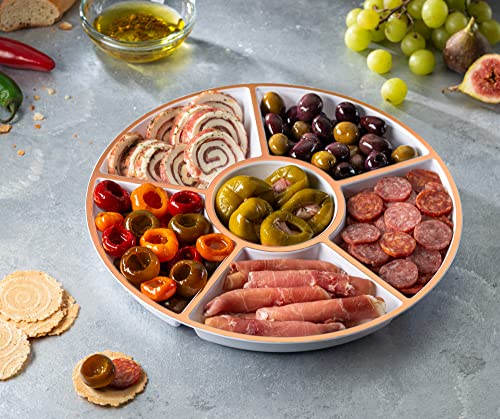 6 Sectional Round Plastic Serving Tray (White & Rose Gold)