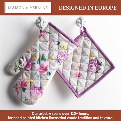 100% Cotton Oven Mitt & Pot Holder Set (071 - Pivoine / 7.5" x 13" & 8" x 8" (Oven Mitt & Pot Holder))